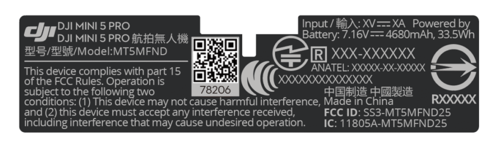 dji mini 5 pro etykieta