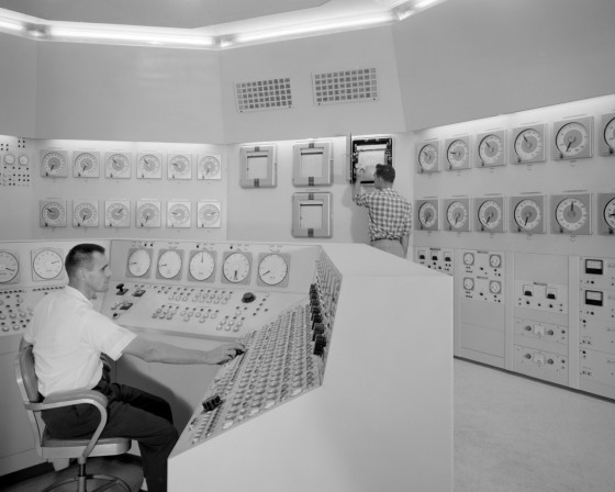 Bill Fecych and Don Johnson in control room in 1959.