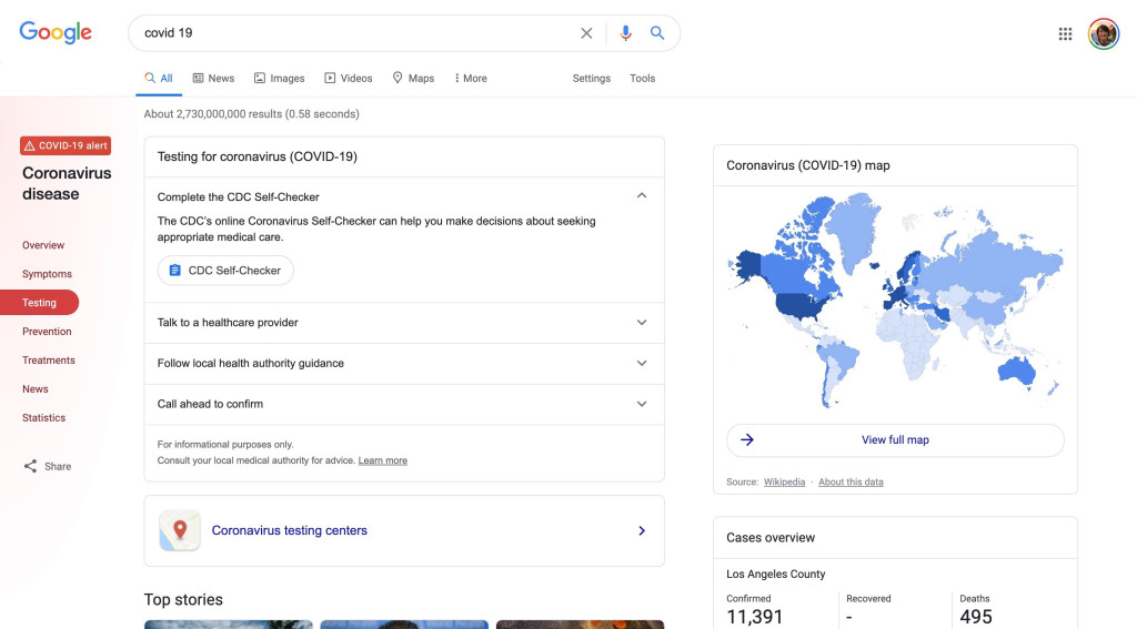 google coronavirus testing sites